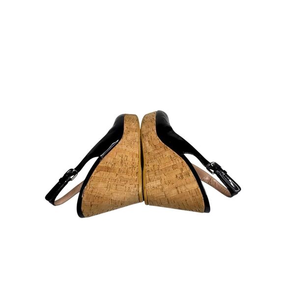 Stuart Weitzman black patent leather peep toe sling back wedges size 8.5 - Picture 10 of 14